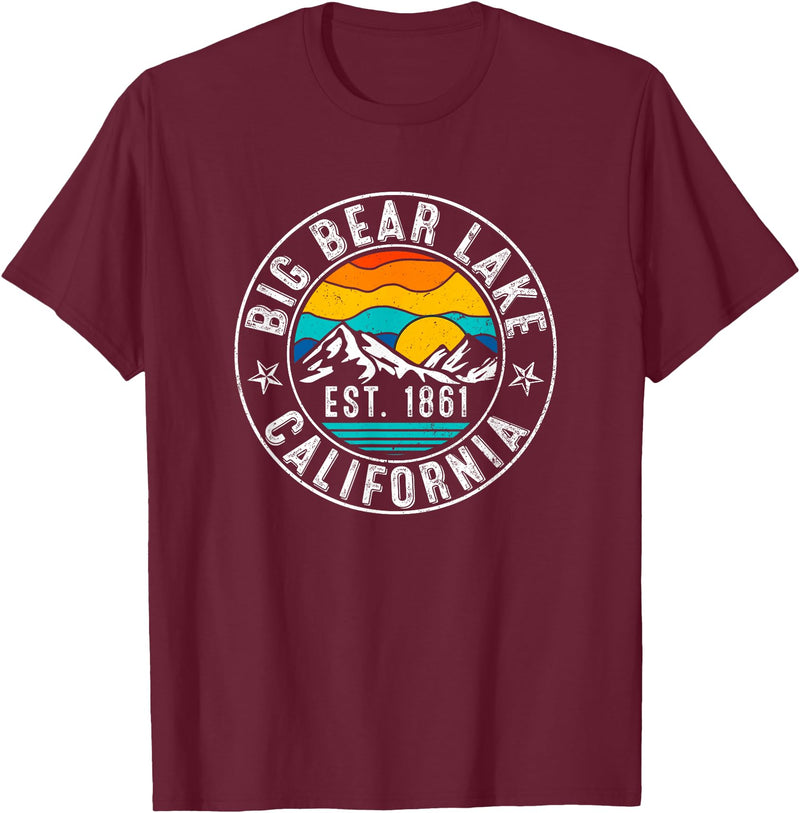 Vintage Style Big Bear Lake Retro 70s 80s Big Bear Lake California CA T-Shirt - Burgundy