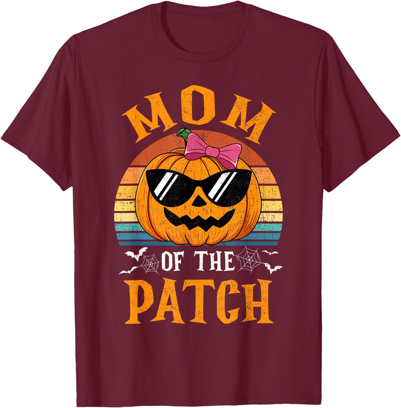 Halloween Pumpkin Patch Family Group Matching Pumpkin Mom Of The Patch Halloween Costume Family T-Shirt - Burgundy
