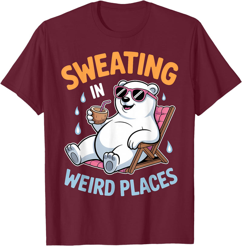 Cool Sweating Funny Summer Sweating Design Sweating in Weird Places Polar Bear Funny Sweating T-Shirt - Burgundy