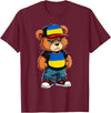 Ukrainian Teddy Bear Breakdance Rapper Ukrainian Flag Teddy Bear Ukraine Hip Hop T-Shirt - Burgundy