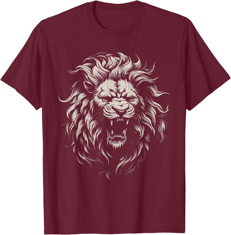 black animals art Lion Roar Head Art face for Lovers Lions King African Animal T-Shirt - Burgundy