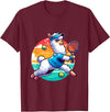 Funny Cute Animals Playing Tennis Apparel Llama Playing Tennis in Front of a Sunset T-Shirt - Burgundy