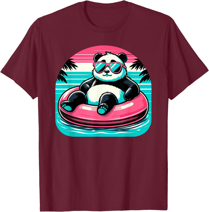Nerrrdy Pool Party Panda Pink Float Men Women Kids Funny Pool Panda T-Shirt - Burgundy