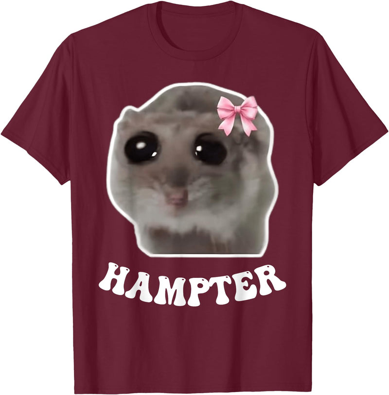 Hampter Sad Hamster Meme Hamster Lover Oddly Specific Memes T-Shirt - Burgundy