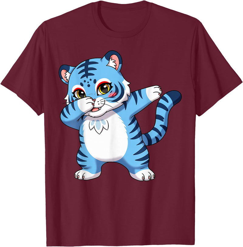 generic Funny Cartoon Korean Tiger for Youth Toddler Kids Boys Girls T-Shirt - Burgundy
