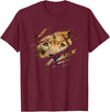Lion Graphic - Wild Animal Lover Design Lion Outfit - Torn Design Picture Of A Lion's Face T-Shirt - Burgundy