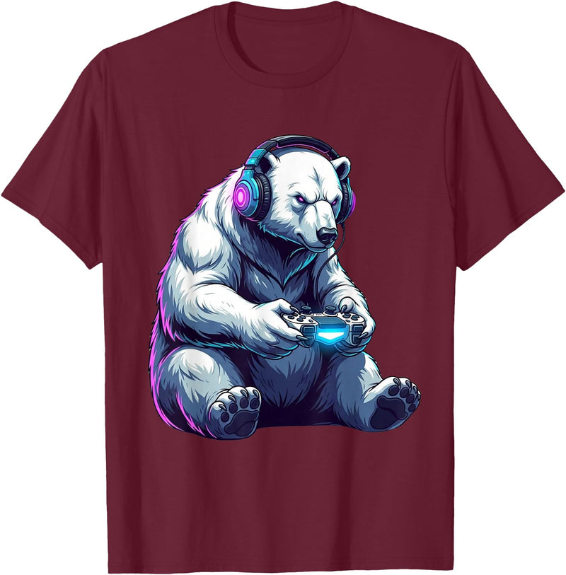 Funny Graphic Gamers tee Polar Bear Funny Video Games Polar Bear T-Shirt - Burgundy