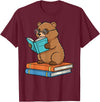 Reading Bear Bookworm Tee Reading Bear Bookworm Cute Bear with Glasses Books T-Shirt - Burgundy