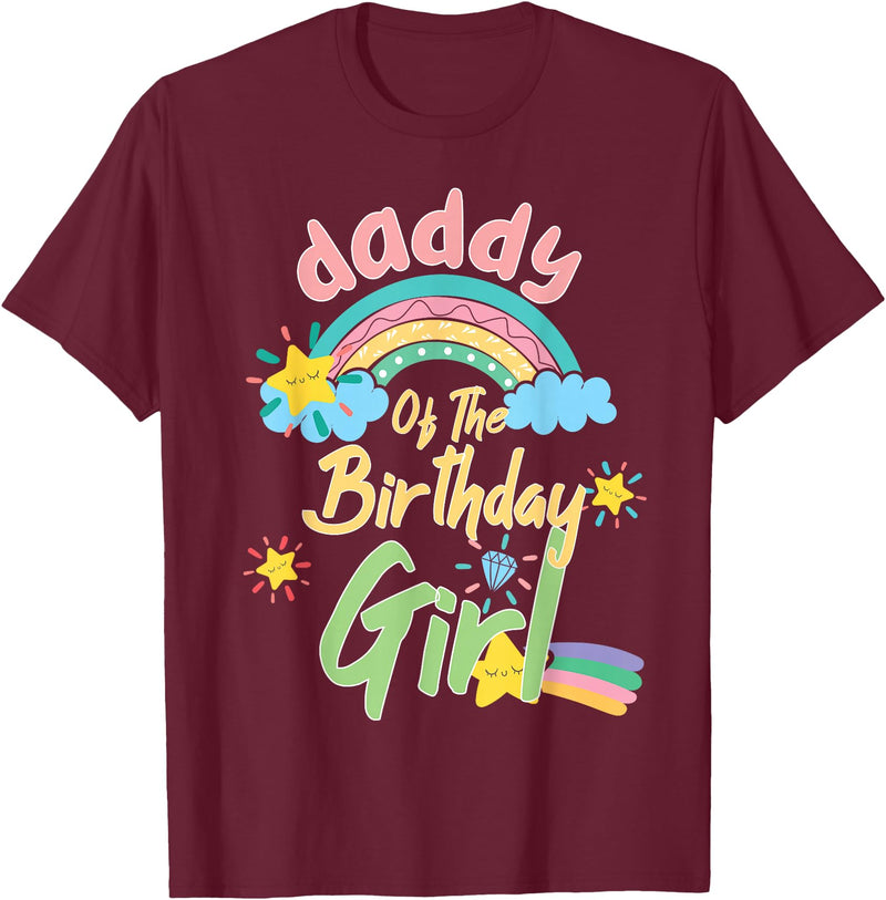 Birthday Girl Rainbow Matching Family Daddy Of The Birthday Girl Llama Matching Family T-Shirt - Burgundy