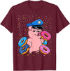 Pig Lover Gift Co. | Unisex Pig Cop Police Officer Doughnut T-Shirt - Black, Small, Short Sleeve - Burgundy