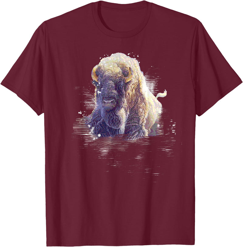 Rocky Mountain Wilderness designs Great Native American White Buffalo Sacred Spirit Animal T-Shirt - Burgundy