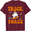 3 Year Old Boy Birthday Gift For Spooky Boys Kids Trick or Three 3rd Halloween Birthday Ghost Skateboarding T-Shirt -