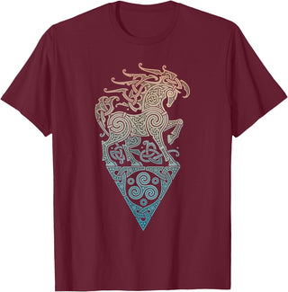 Norse Viking Mythology Great Love Horses VIKING CELTIC odins horse T-Shirt - Burgundy