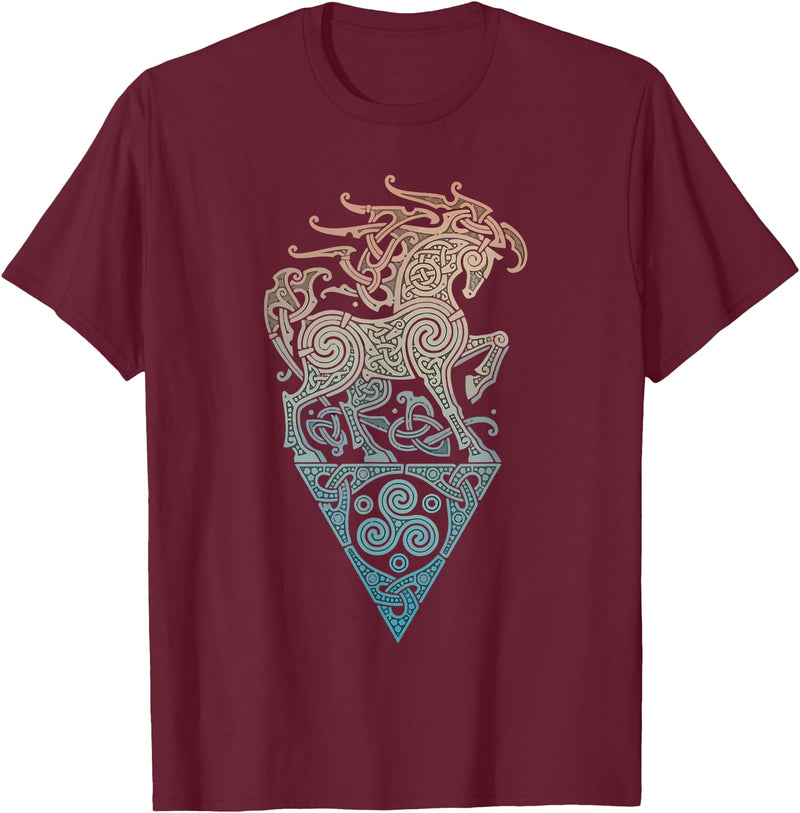 Norse Viking Mythology Great Love Horses VIKING CELTIC odins horse T-Shirt - Burgundy