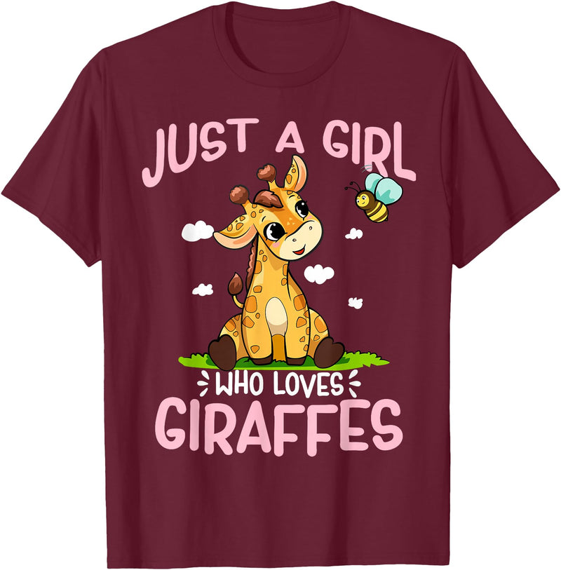 Funny Giraffe Gifts & Designs Just A Girl Who Loves Giraffes Cute Baby Giraffe T-Shirt - Burgundy