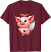 Cute Pig Angel with Wings T-Shirt - Burgundy
