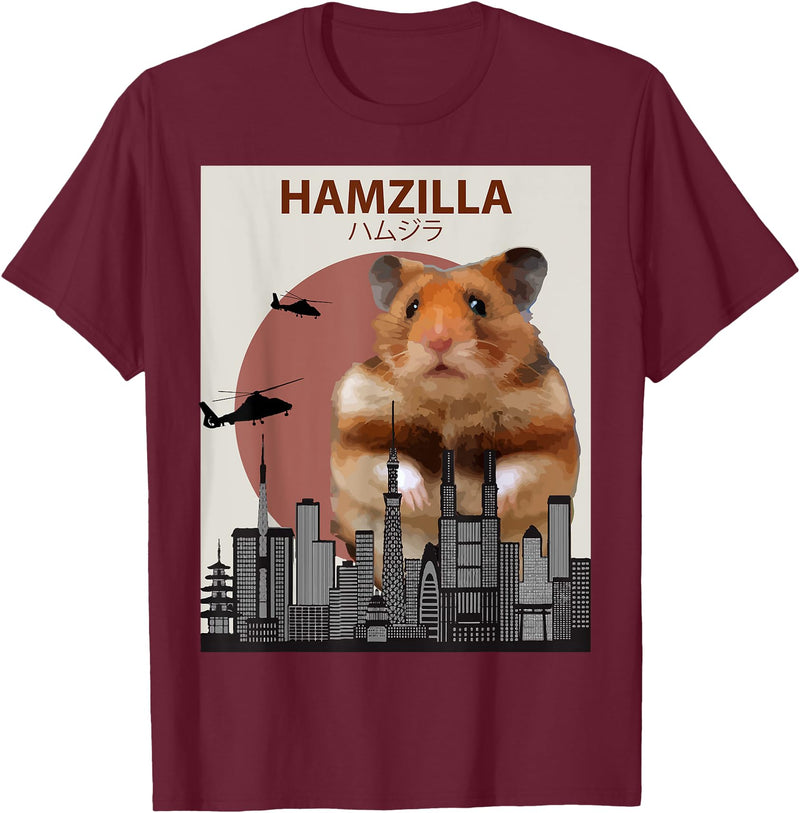 Funny Hamster T-Shirt Hamzilla- Cute Gift for Hamster Lovers T-Shirt - Burgundy