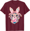 Funny Bunny Face Glasses Rabbit Coquette Bow Easter Trendy T-Shirt in Burgundy