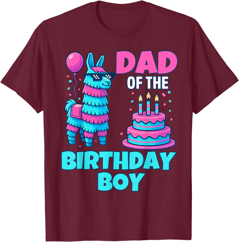 gaming gamer Birthday Llama Pinata Family Apparel dad of Birthday Boy Llama Pinata Party Family mathing Men T-Shirt - Burgundy