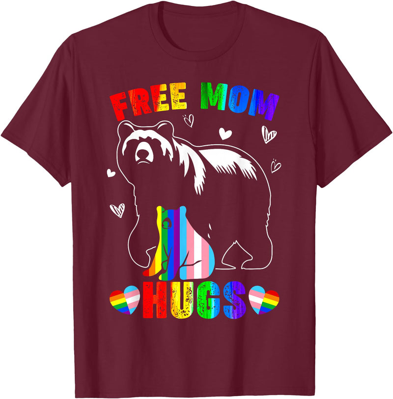 Amb Proud Mom Mommy Mama LGBTQ Mothers Day Women Free Mom Hugs Mama Bear LGBTQ Pride Rainbow Flag Mothers Day T-Shirt - Burgundy