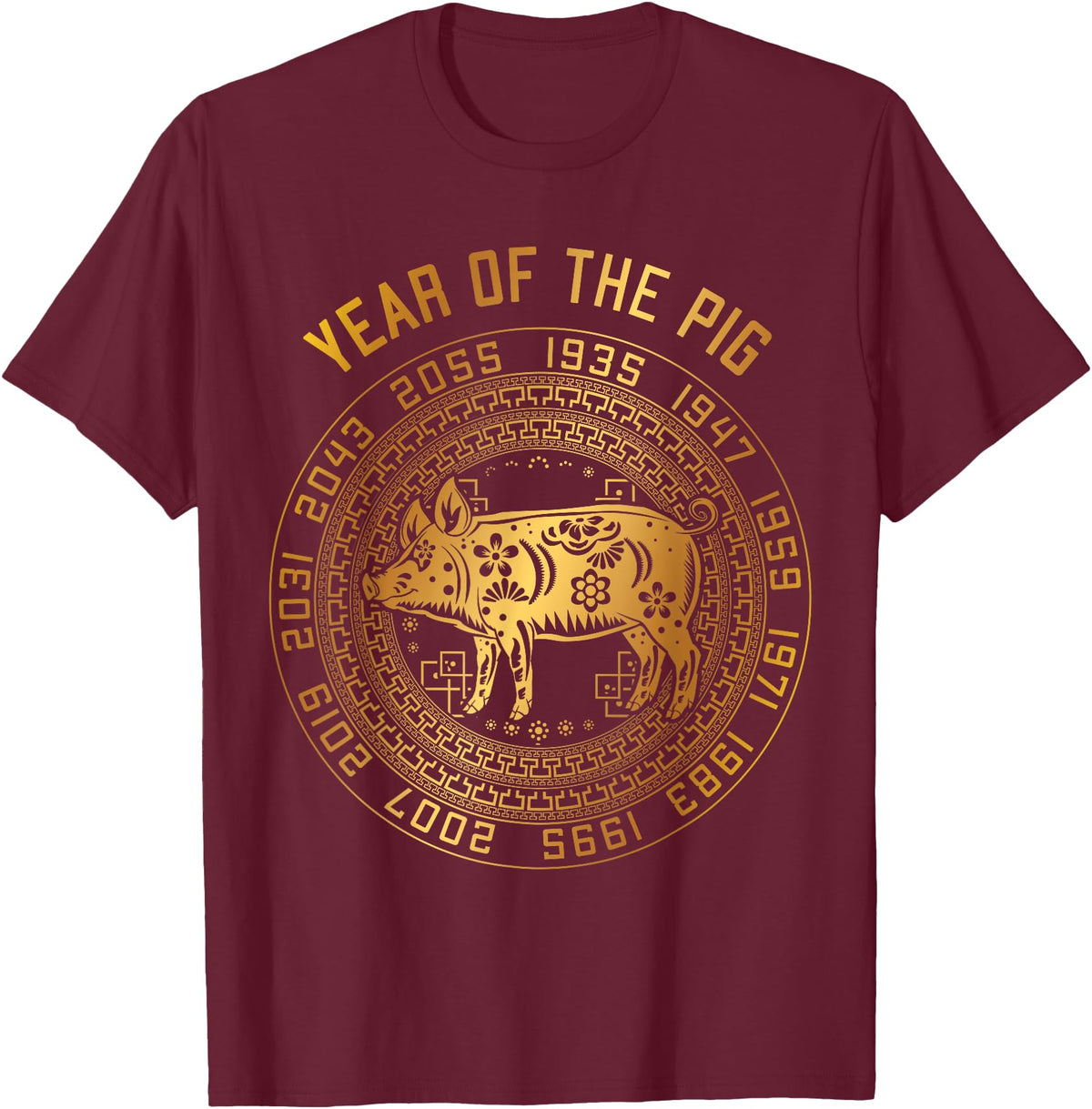 Chinese Zodiac Lunar New Year Astrology Horoscope Chinese New Year Of Pig Chinese Zodiac Year 2031 T-Shirt - Burgundy