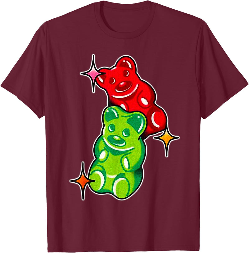 Urban Empyre Gummy Bear Candy Red Green T-Shirt - Burgundy