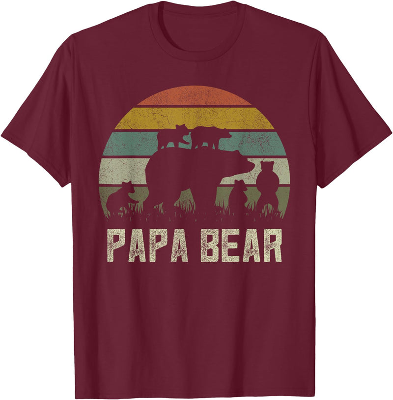 Bear Cubs Family Matching Gifts & Shirts Clothing Funny Papa Bear Shirts, Cub 5 Kids Fathers Day Grandpa T-Shirt - Burgundy