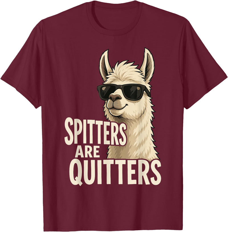Inappropriate Funny Meme Tee Funny Llama Spitters are Quitters Adult Humor T-Shirt - Burgundy