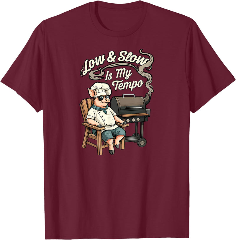 Pitmaster Pig Apparel Low & Slow Is My Tempo Pig BBQ Smoker T-Shirt - Burgundy