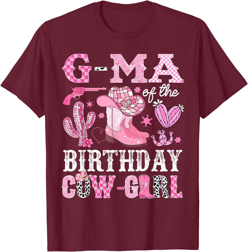 Pink Western Cowgirl Bday Party Family Matching G-Ma Of The Birthday Cow-Girl Rodeo Cowgirl Bday T-Shirt - Burgundy