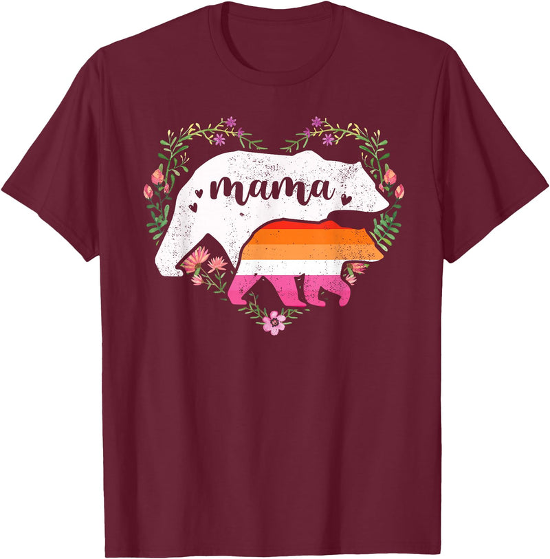 LGBT Lesbian Pride Shirts Mom Mama Bear for Moms LGBTQ Mama Bear Lesbian Pride Equal Rights Rainbow T-Shirt - Burgundy