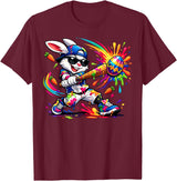 Funny Dripping Drip Rabbit Bunny Baseball Easter Men Boy Kid T-Shirt in Burgundy