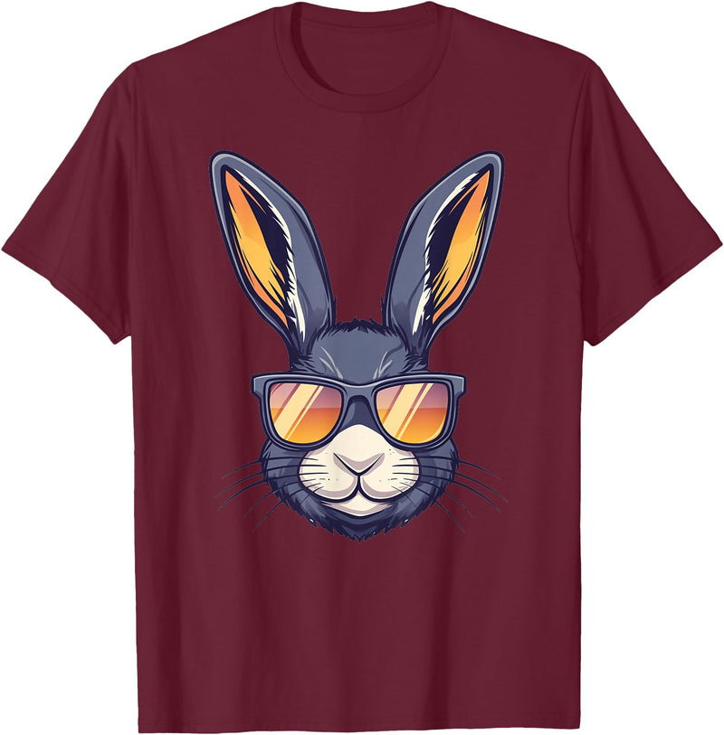 Bunny Rabbit Wearing Sunglasses Easter Funny Graphic T-Shirt in Burgundy