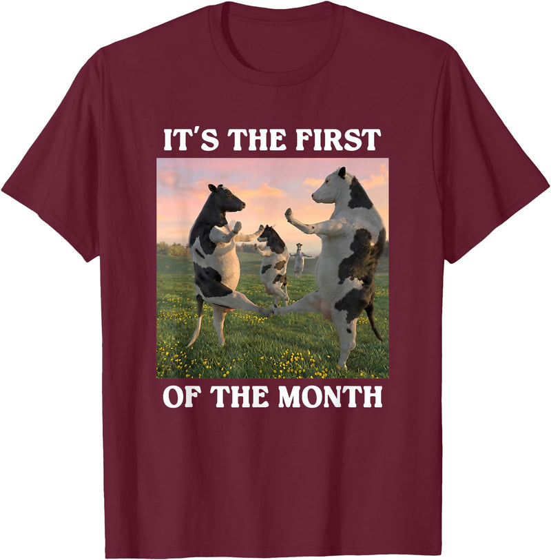 Funny Cows Dancing Meme 1st Of The Month Tees Funny It's THE First of THE Month Cows Dancing Meme T-Shirt - Burgundy