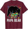 Autism Awareness Neurodiversity Support Apparel Papa Bear Autism Awareness Puzzle Neurodiversity Support T-Shirt - Burgundy