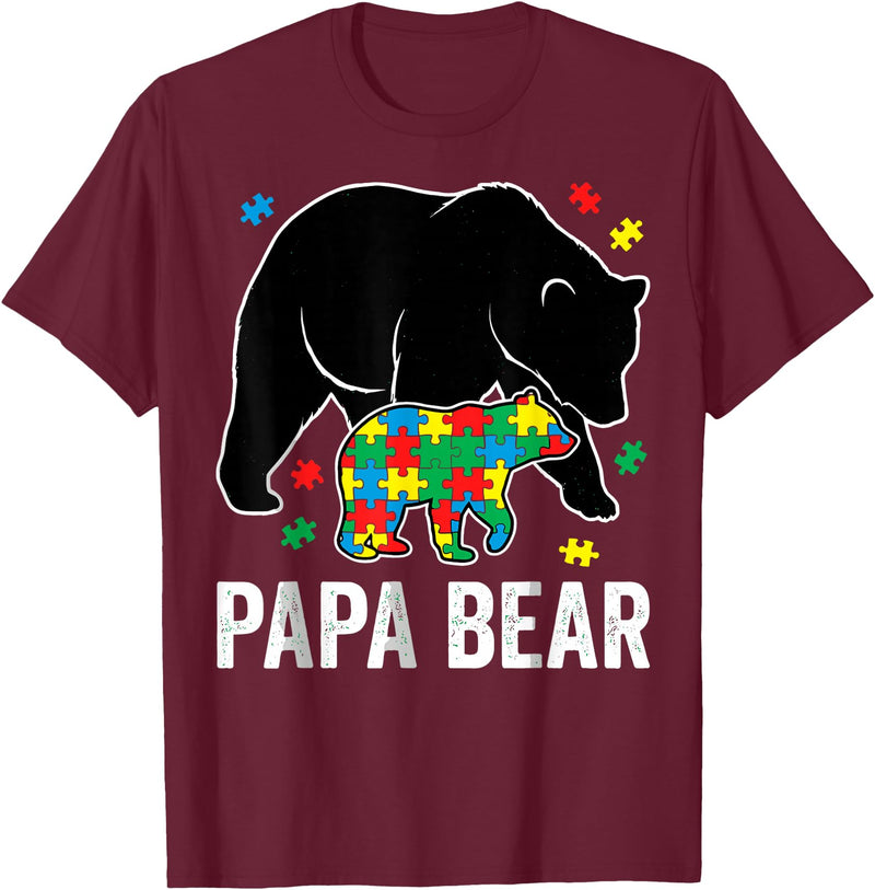 Autism Awareness Neurodiversity Support Apparel Papa Bear Autism Awareness Puzzle Neurodiversity Support T-Shirt - Burgundy