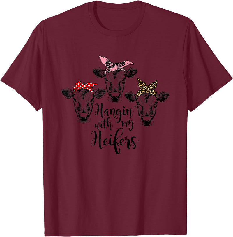funny heifer tshirt Cute Women's Hanging With My Heifers Bandana T-Shirt T-Shirt - Burgundy