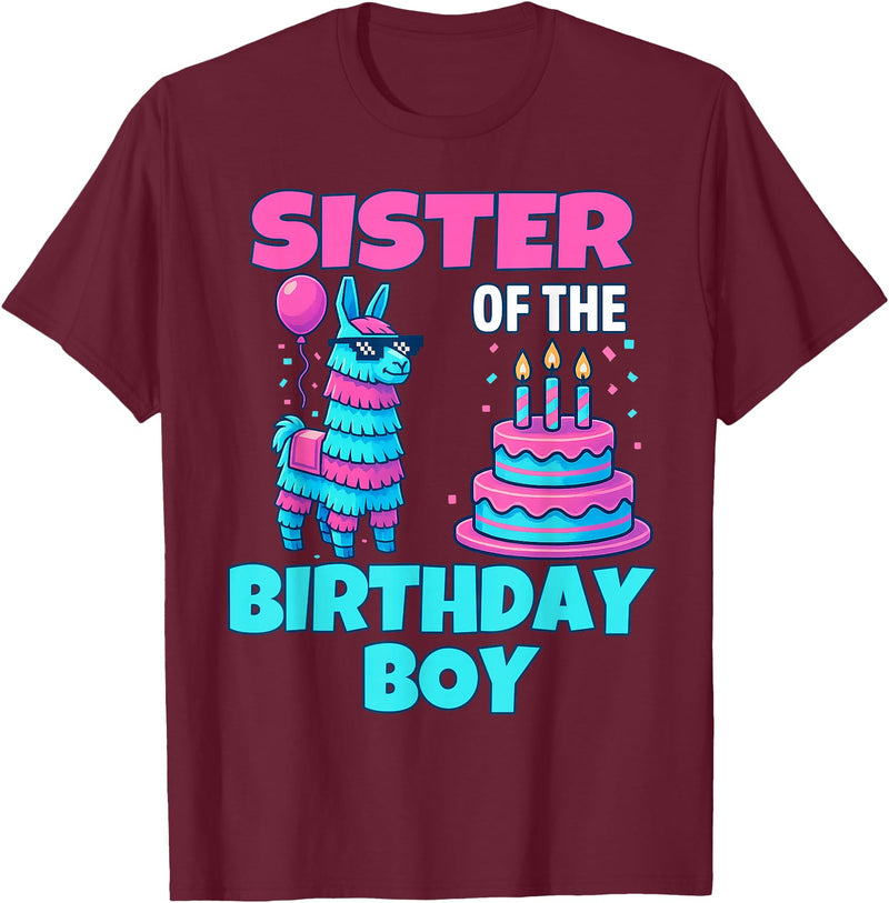 gaming gamer Birthday Llama Pinata Family Apparel Sister Birthday Boy Llama Pinata Party family mathing women T-Shirt - Burgundy