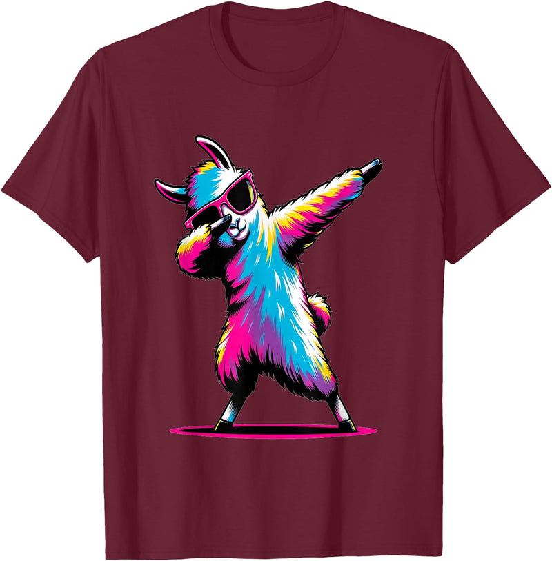 Dustwear Design - Dabbing and Dab Dabbing Llama with sunglasses Dancing Dab Llama motif T-Shirt - Burgundy