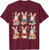 Cute Teacher Bunny Rabbit Reading Easter Bunnies Book Lovers T-Shirt in Burgundy