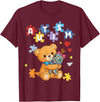 Cute Autism Awareness Puzzle Cute Autism Awareness Bear Colorful Puzzle T-Shirt - Burgundy