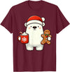 Cute Polar Bear Beanie Christmas Kawaii Japanese Polar Bear Santa Hat Christmas Holiday Xmas Coffee Cookies T-Shirt - Burgundy