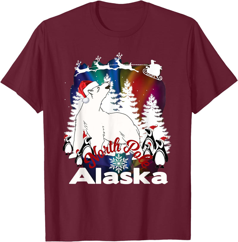 Alaska Souvenir Gifts by PLOLDS North Pole Alaska Christmas Town Polar Bear Santa Souvenir T-Shirt - Burgundy