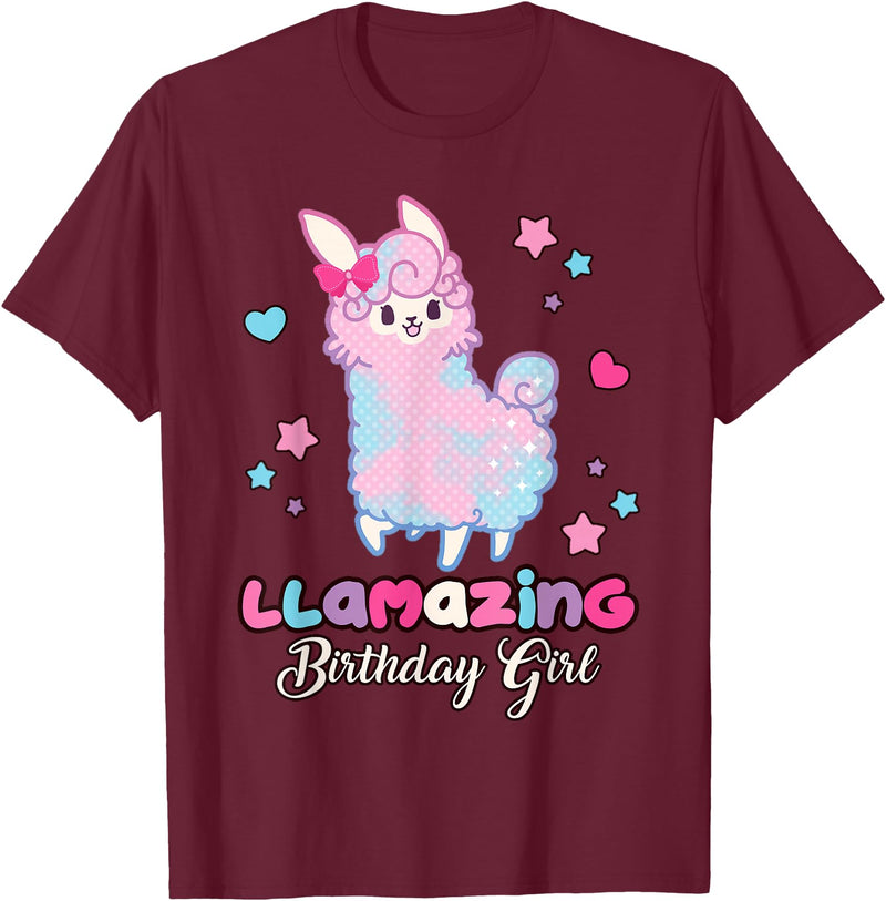 Llamazing Birthday Girl Llama Family BW Art Llama Birthday Girl Llamazing Birthday Alpaca Llama Girl T-Shirt - Burgundy