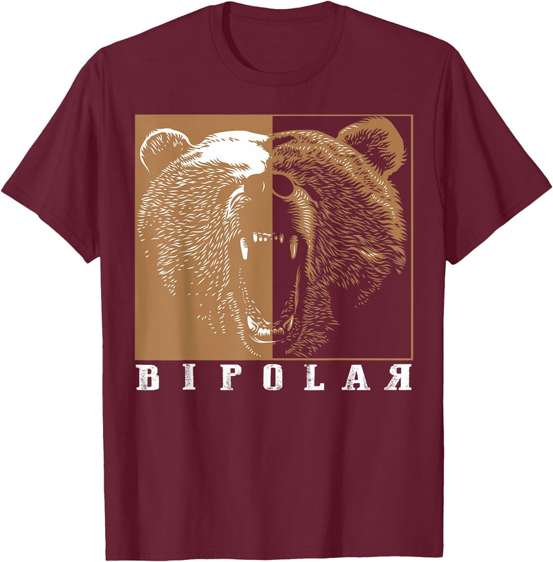 Cool I Love Polar Bears With Bipolar Designs Bipolar Cute Mental Disorder Polar Bear Gift T-Shirt - Burgundy
