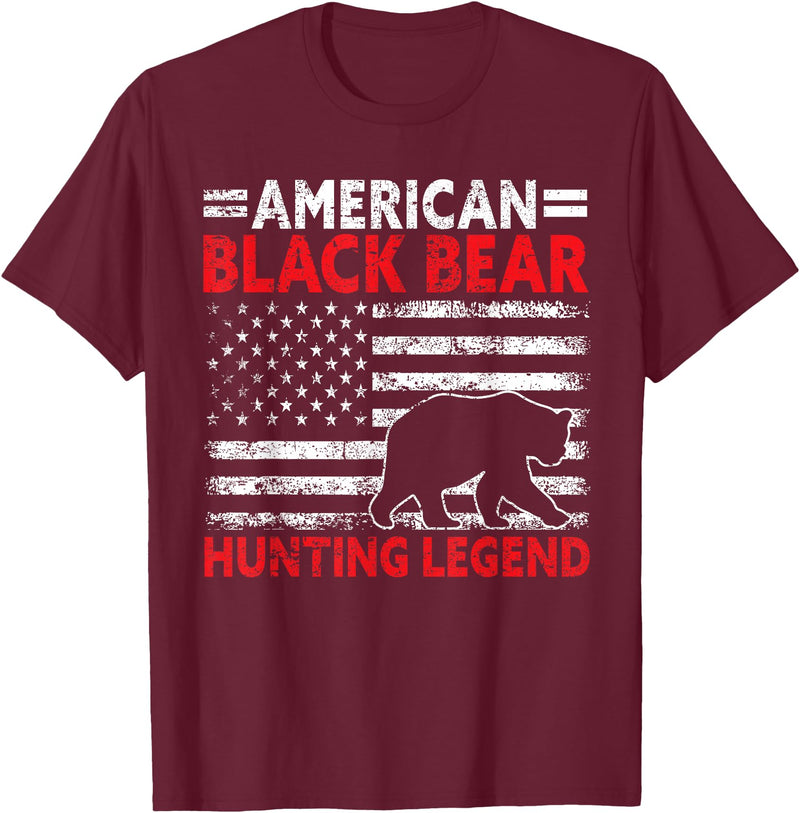 Funny Black Bear Hunting Gear Gifts For Men Hunter American Black Bear Hunting Legend USA Black Bear Hunting T-Shirt - Burgundy