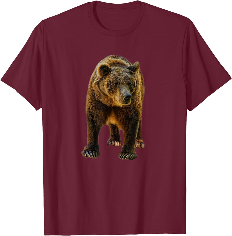 Bear Tees Grizzly Bear Vintage Graphic T-Shirt T-Shirt - Burgundy