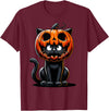 Adorable Spooky Black Halloween Cat Pumpkin Head Funny Kitty Costume Pumpkin Design Cute Black Halloween Cat T-Shirt -