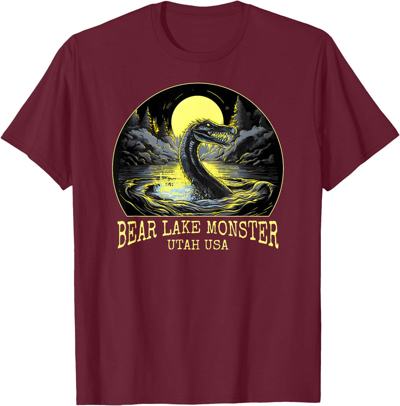 FunWearVm The Bear Lake Monster Cryptid Utah USA Cryptozoology T-Shirt - Burgundy