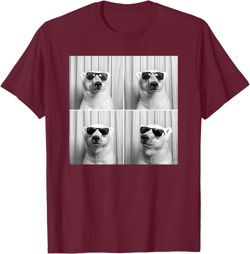 Arctic Polar Bear Face Photography Men Women Kids Cool Polar Bear With Sunglasses Funny Zoo Animal Selfie T-Shirt - Burgundy
